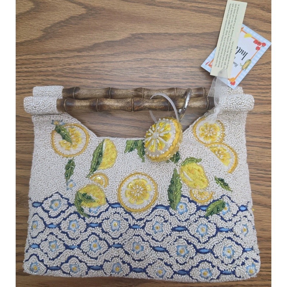 NWT Handcrafted In India Beaded Lemon Bamboo Handle Purse Coastal  Charm Mirasol